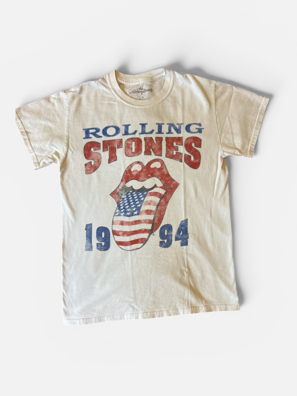 The Rolling Stones White Tee with Red & Blue Flag Tongue